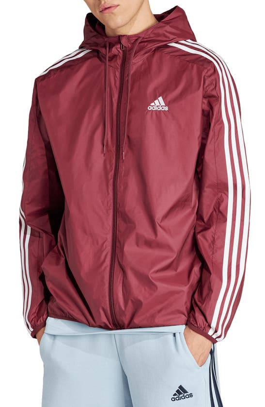 Shop Adidas Originals 3-stripes Hooded Windbreaker Jacket In Shadow Red