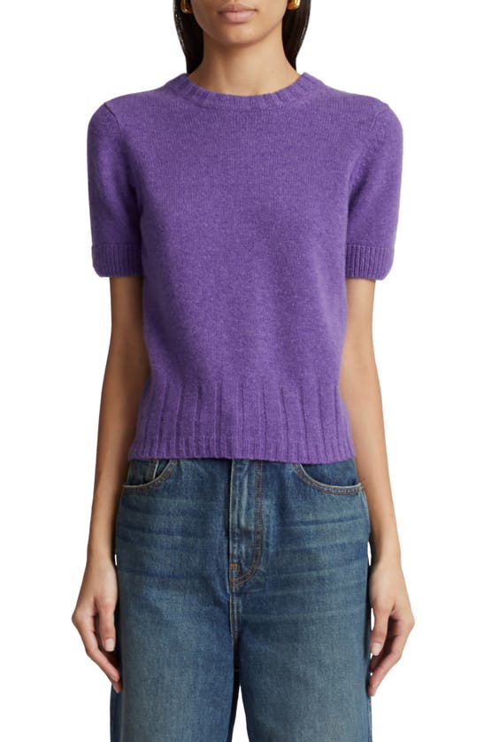 Shop Khaite Luphia Short Sleeve Cashmere Sweater In Violet