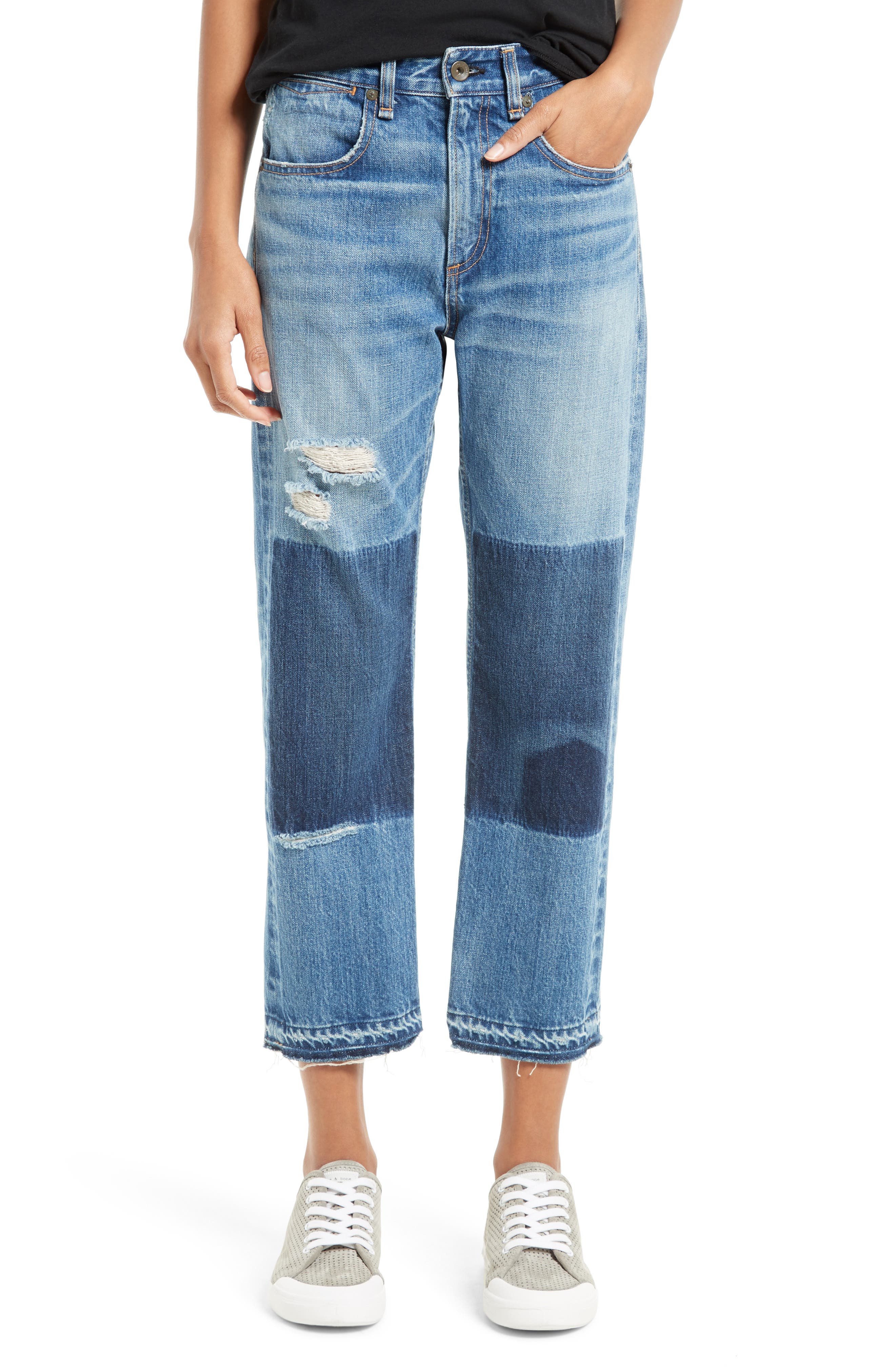 rag & bone/JEAN Marilyn High Waist Buckle Back Crop Jeans (Albright