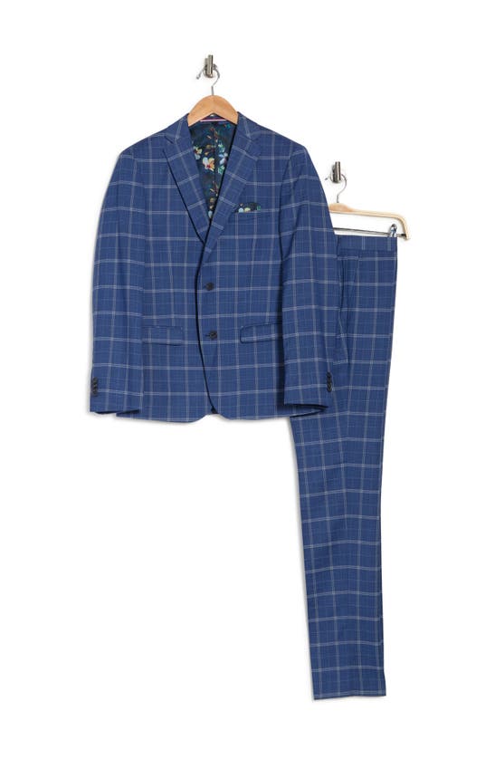 Soul Of London Windowpane Two Button Notch Lapel Suit In Denim Blue 