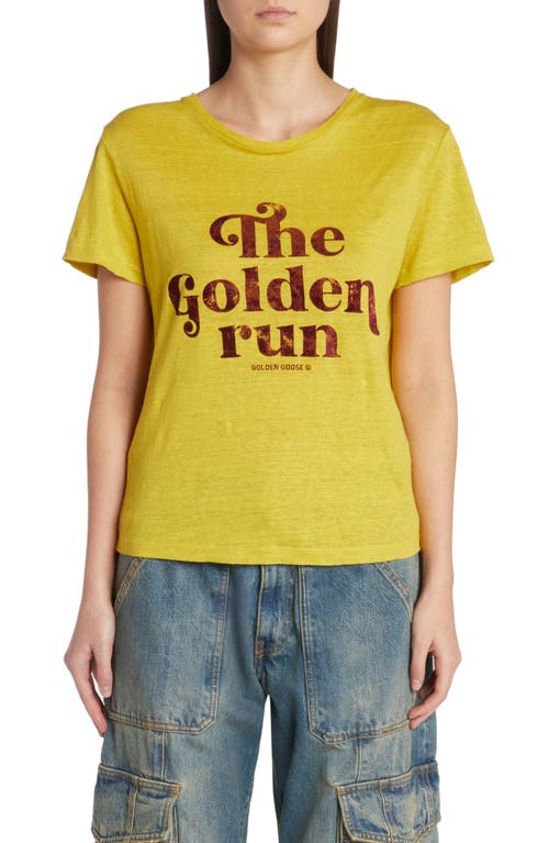 Golden Goose The Golden Run Linen T-shirt In Maize/windsor Wine