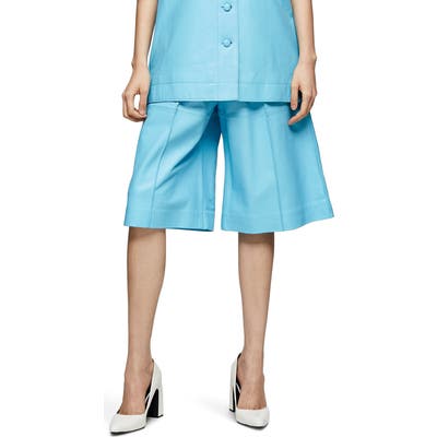 Topshop Boutique Leather Bermuda Shorts, US - Blue