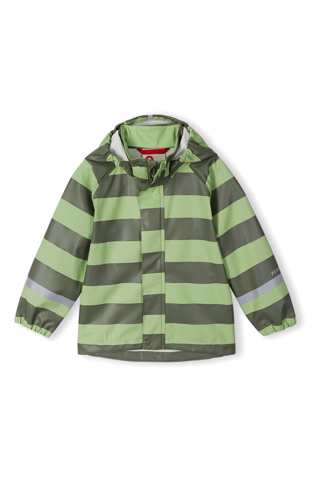 Reima Kids' Stripe Waterproof Raincoat in Grey/Green