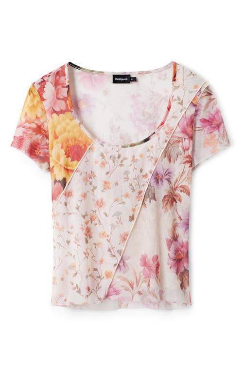 Shop Desigual Dada Floral Print Mesh Top In Ivory Mix