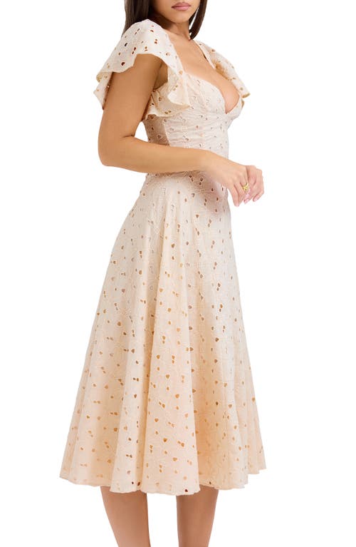 House Of Cb Amaya Flutter Sleeve Lace Midi Dress In Ecru