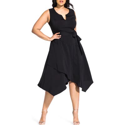 Plus Size City Chic Flirty Faux Wrap Dress, Black