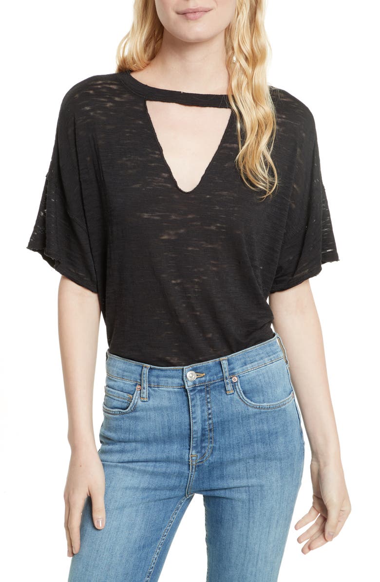 FREE PEOPLE Jordan Burnout Tee, Main, color, BLACK