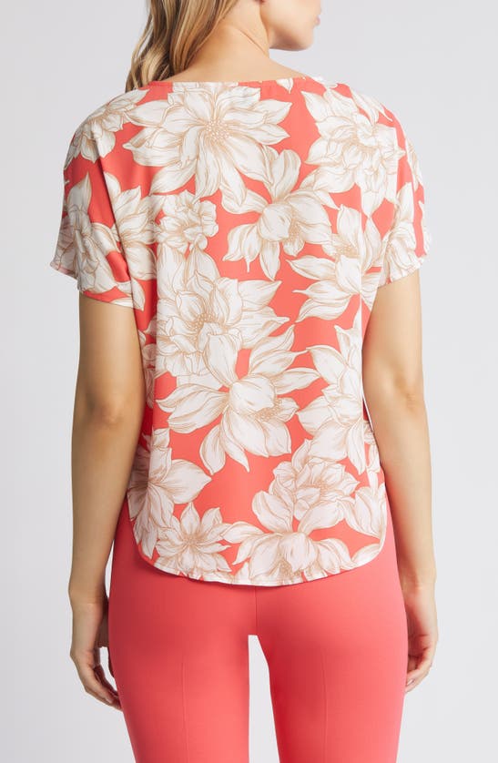 Shop Anne Klein Floral Print Short Sleeve Top In Rd Pear/ Brt Wht Mlt