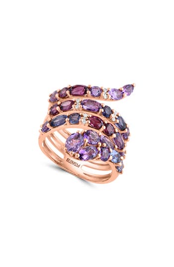 Effy 14k Rose Gold Gemstone & Diamond Snake Ring In Rose Gold/multi