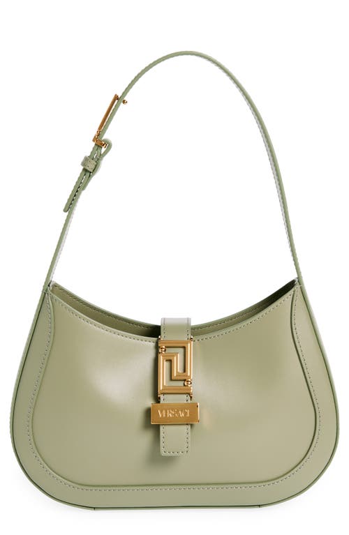 Small Greca Leather Hobo Bag in Taupe-Versace Gold