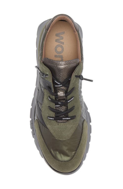 Wonders Oslo Khaki Metallic Suede & Nylon Trainers In Khaki Black Lead Combo