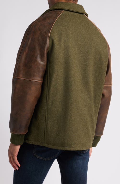 Shop Schott Nyc Wool Blend & Leather Coaches Jacket In Olive