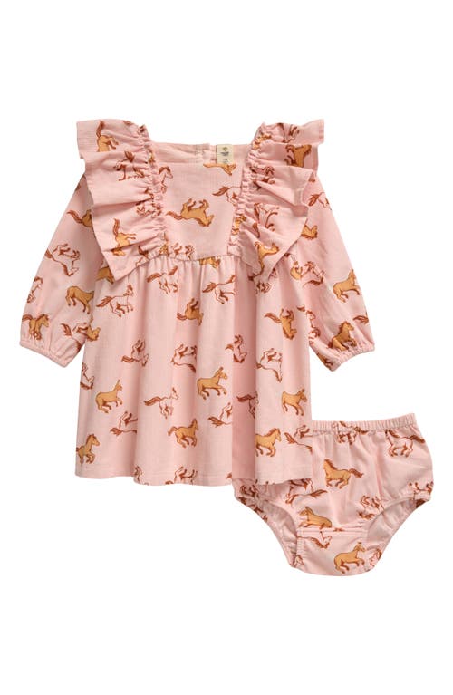 Tucker + Tate Print Cotton Corduroy Ruffle Dress & Bloomers in Pink English Horses 