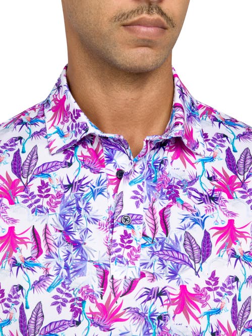 Construct Con.struct Exotic Bird Print Performance Golf Polo In White/purple