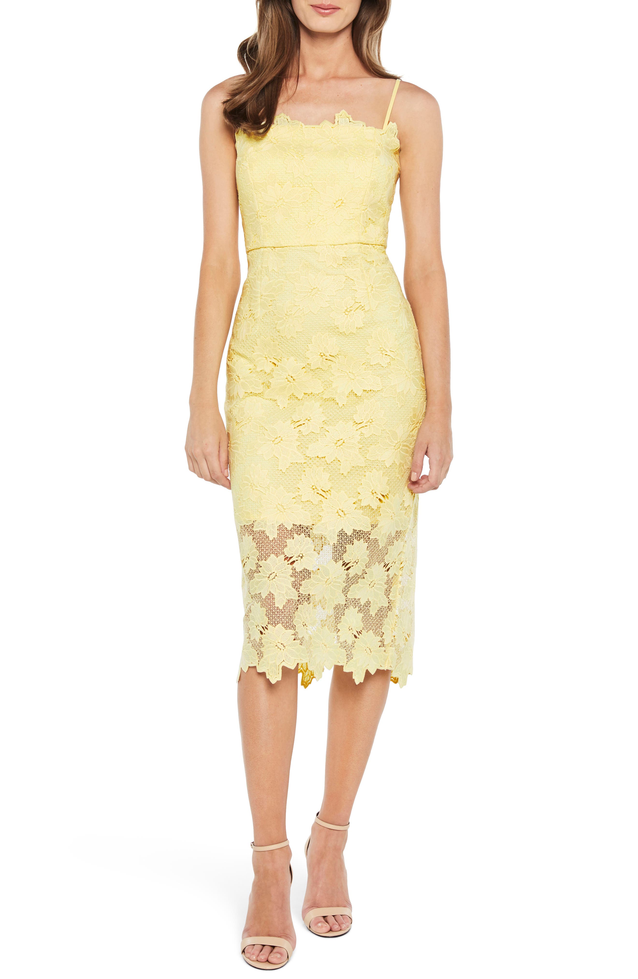 bardot sunshine lace sheath dress
