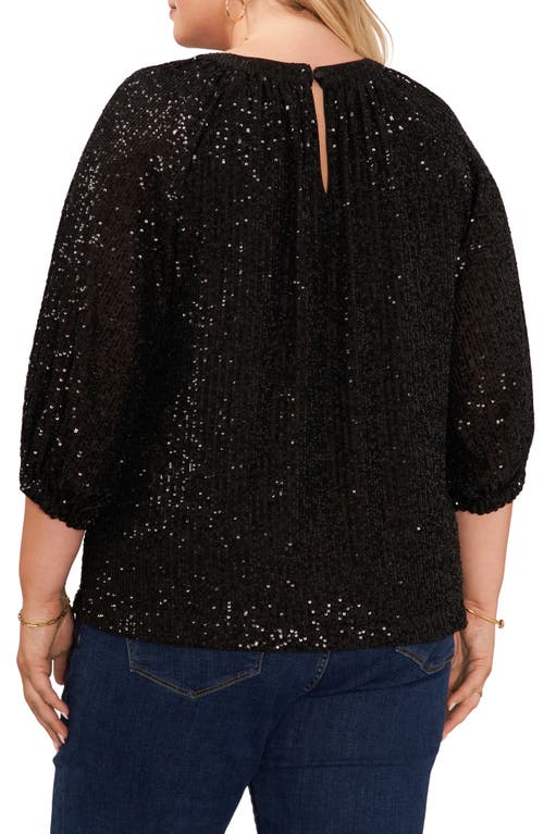 Shop Vince Camuto Sequin Keyhole Top In Rich Black