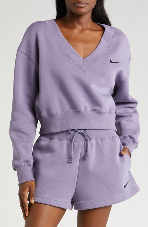 Nike Sportswear Phoenix Fleece V-neck Crop Sweatshirt In Daybreak/black