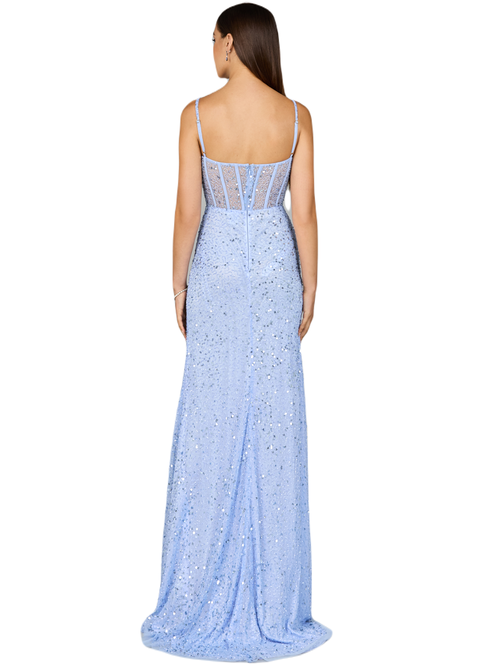 Lara New York Elegant Corset Gown With Slit In Periwinkle