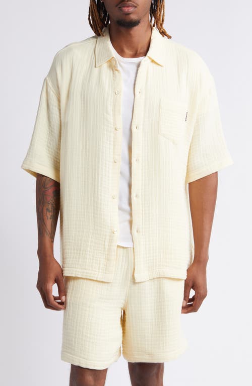 DAILY PAPER Enzi Solid Short Sleeve Cotton Seersucker Button-Up Shirt Icing Yellow at Nordstrom,
