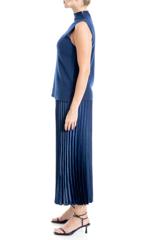 Max Studio Mock Neck Sleeveless Sweater & Pleated Skirt Set In Sapphire