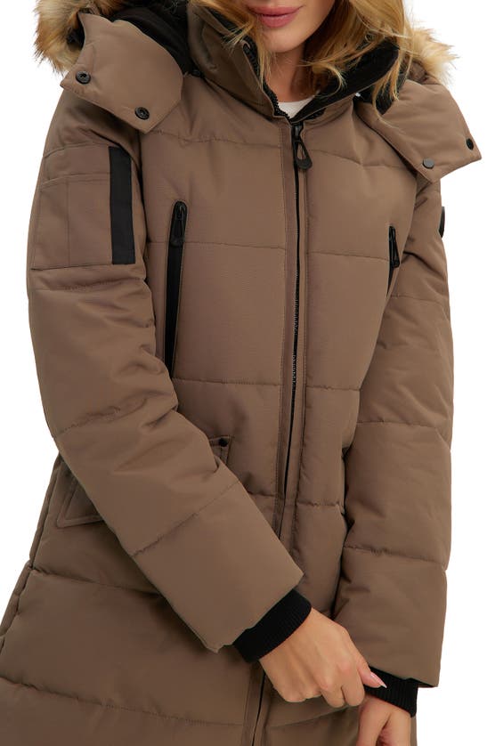 Noize Addie Quilted Faux Fur Trim Hooded Parka In Mocha