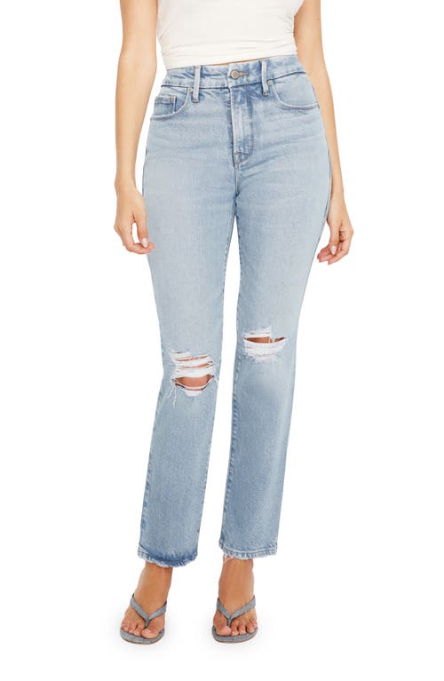 Shop Good American Good Legs Ripped Straight Leg Jeans In Indigo510