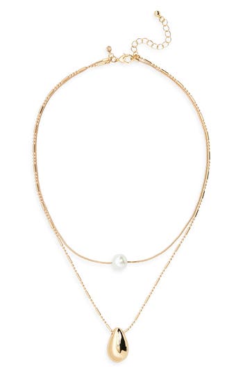 Shop Nordstrom Rack Layered Faux Pearl Chain Necklace In White- Gold