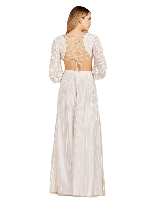 Shop Lara New York Long Sleeve Cut Out Wedding Dress In Ivory