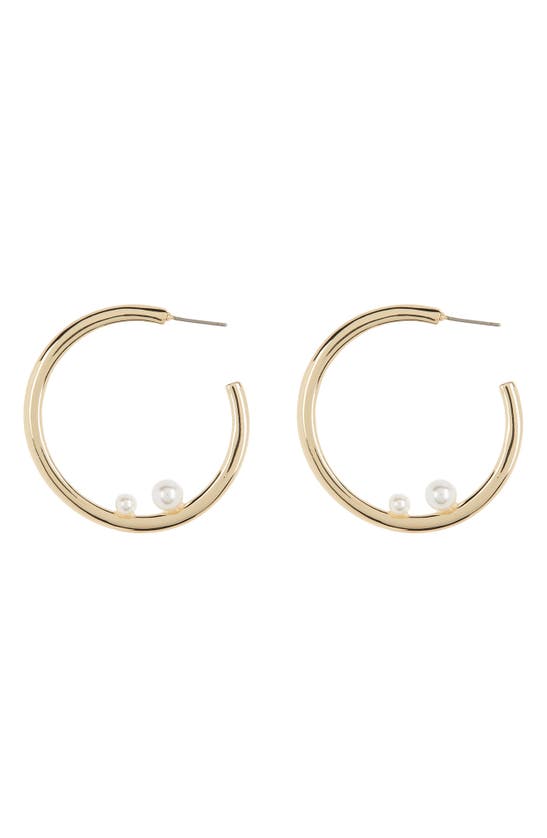 Anne Klein Imitation Pearl Hoop Earrings In Gold