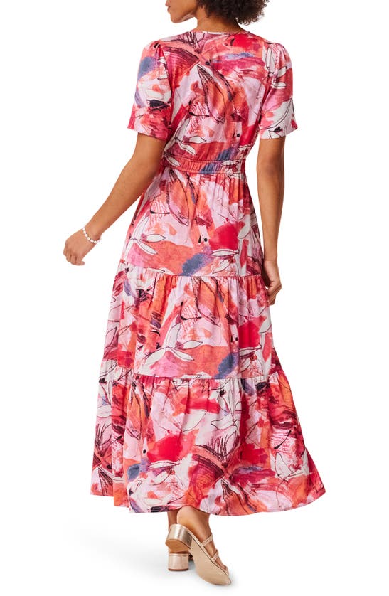 Shop Nic + Zoe Nic+zoe Scribble Bouquet Tiered Maxi Dress In Pink Multi