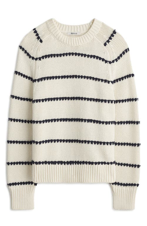 Shop Madewell Stripe Textured Cotton Sweater In Bright Ivory