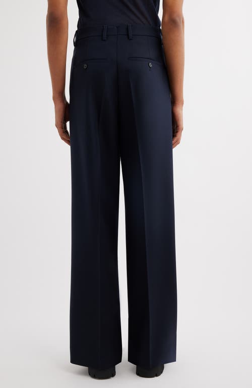 Shop Ami Alexandre Mattiussi Ami Paris Wool Gabardine Wide Leg Pants In Navy Blue/4011