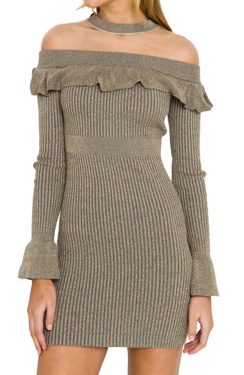Endless Rose Off The Shoulder Illusion Dress In Heather Grey/gold