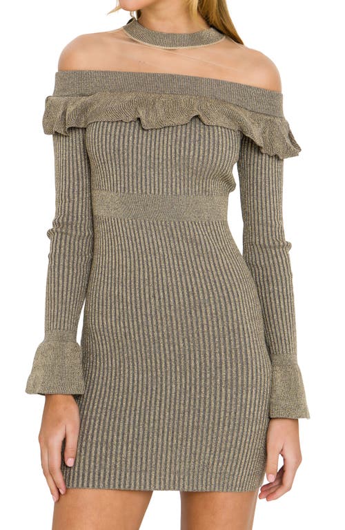 Shop Endless Rose Off The Shoulder Illusion Dress In Heather Grey/gold