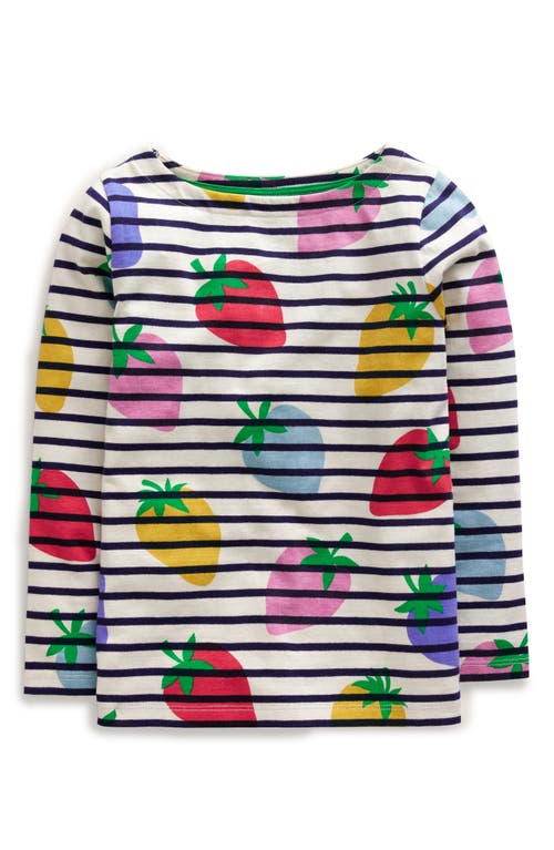 Mini Boden Kids' Stripe Strawberry Print Long Sleeve Cotton T-Shirt Multi at Nordstrom,