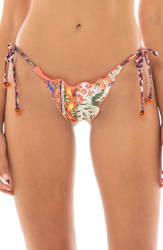 Shop Agua Bendita Alegria Seed Embroidered Side Tie Bikini Bottoms In Multi