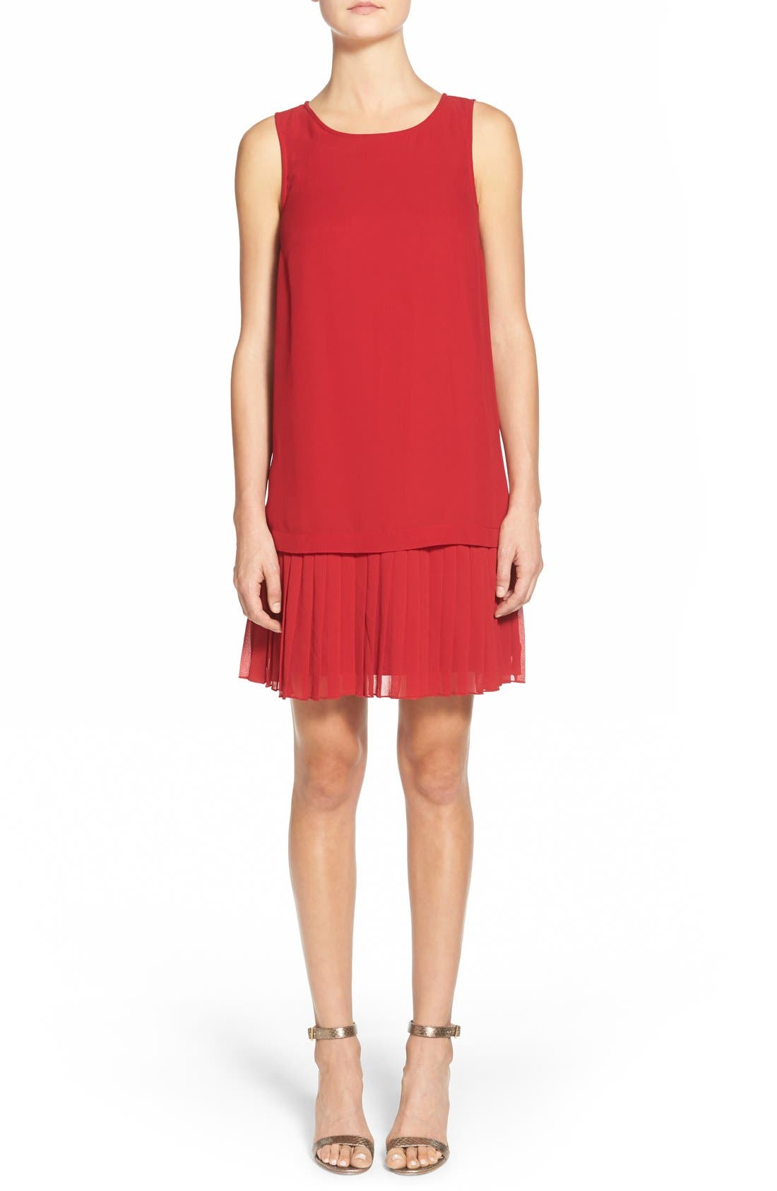 pleated hem shift dress