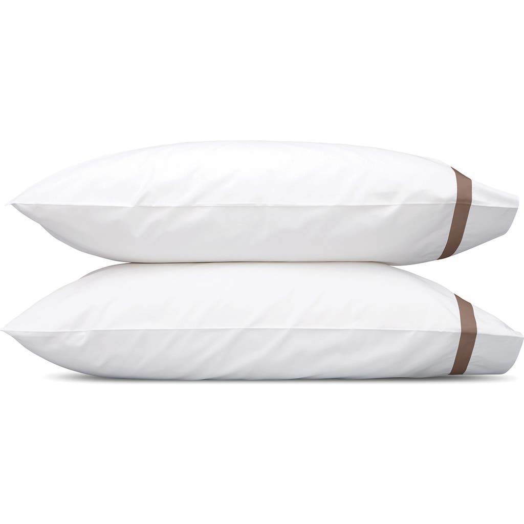 Matouk Lowell 600 Thread Count Set Of 2 Pillowcases In White/mocha