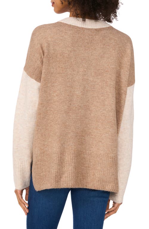 Vince Camuto Contrast High-low Sweater In Malted