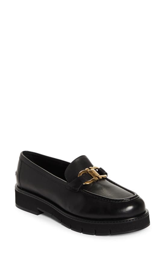 Ferragamo Maryan Chunky Sole Loafers With Gold-tone Hardware In Nero