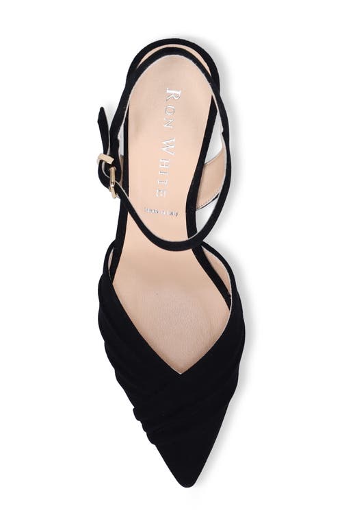 Ron White Quinelle Ankle Strap Pointed Toe Kitten Heel Pump In Onyx Suede