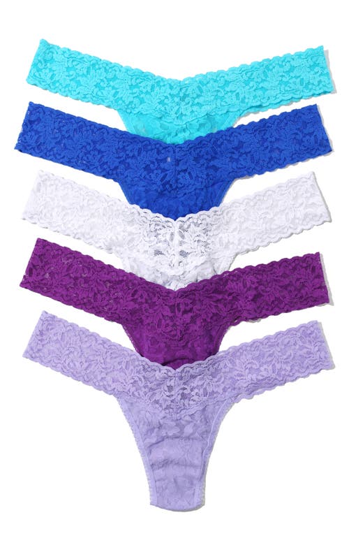 Shop Hanky Panky Assorted 5-pack Lace Low Rise Thongs In Purple/blue/white