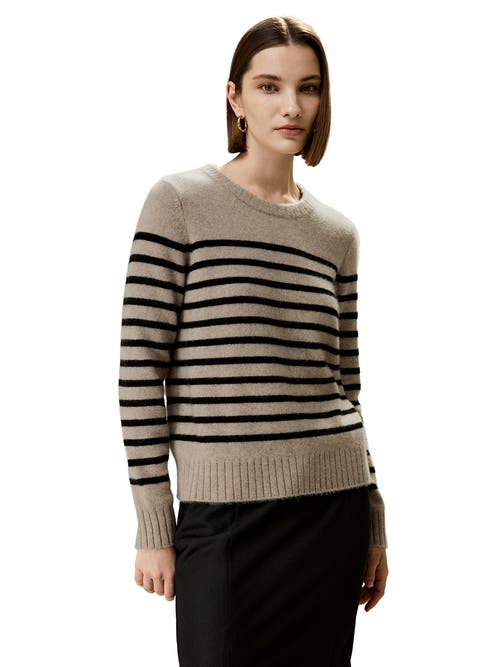 Lilysilk Striped Round Collar Cashmere Sweater In Brown