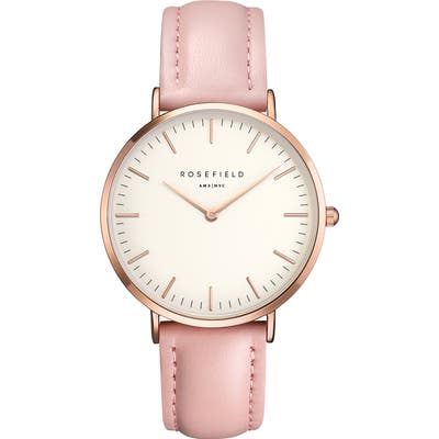 Rosefield Bowery Leather Strap Watch,