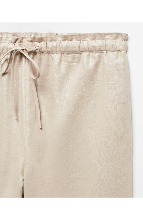 Shop Mango Drawstring Waist Linen Blend Straight Leg Pants In Medium Brown