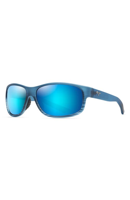 Maui Jim Kaiwi Channel 62mm Rectangular Polarized Sunglasses In Blue Black Stripe/blue Hawaii