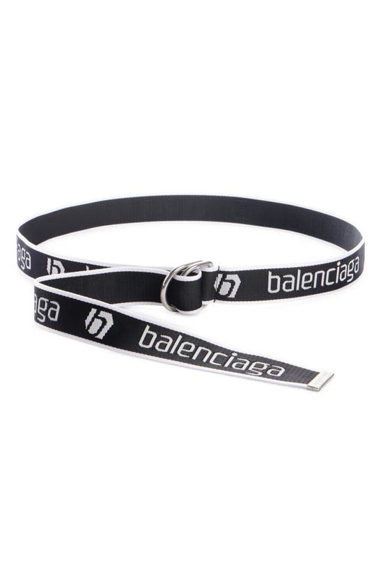 Shop Balenciaga D-ring Webbed Belt In Black/ White
