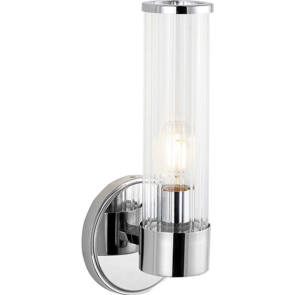 Jonathan Y Cecil 1-light Tall Cylinder Iron/striped Glass Modern Mid-century Led Vanity In Chrome With Clear Shade