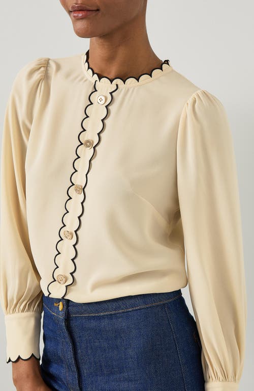 Shop Lk Bennett Jemima Scalloped Long Sleeve Top In Multi Cream