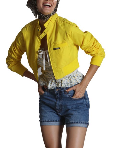 Members Only Mini Cropped Racer Jacket In Yellow
